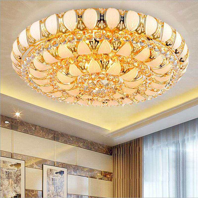 金色圆形水晶灯led吸顶灯客厅卧室灯欧式酒店大堂工程灯具小树叶