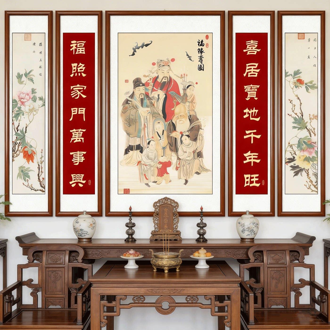 农村中堂客厅挂画堂屋福禄寿福星高照牌匾大气装饰大厅墙山水字画