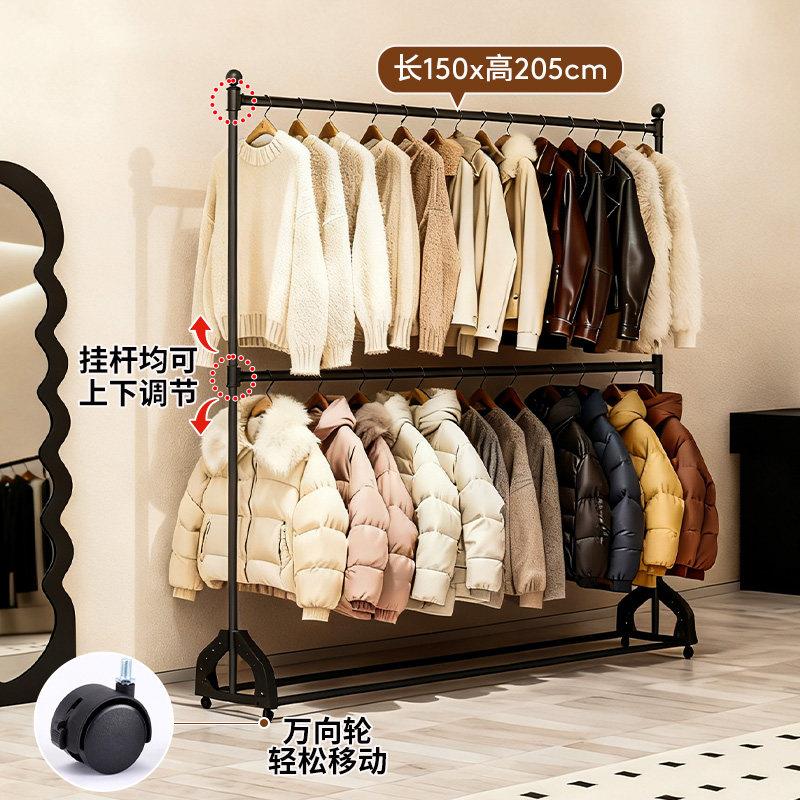 服装店挂衣架落地靠墙陈列架双层升降可移动衣服架子女装店展示架