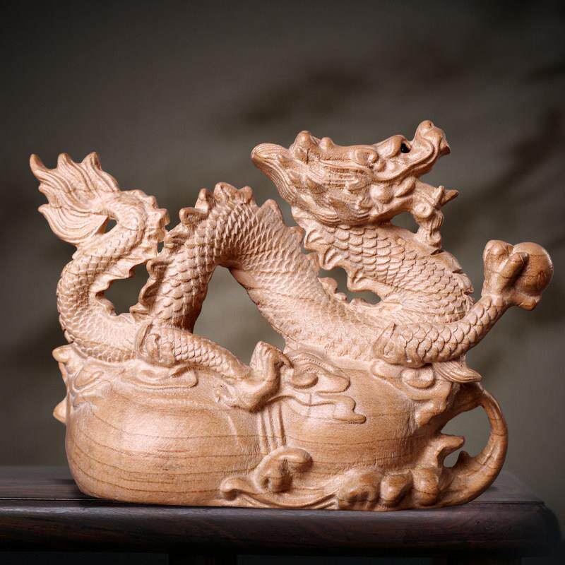 桃木龙摆件实木雕刻青龙家居工艺礼品摆饰金龙生肖龙吉祥物办公室