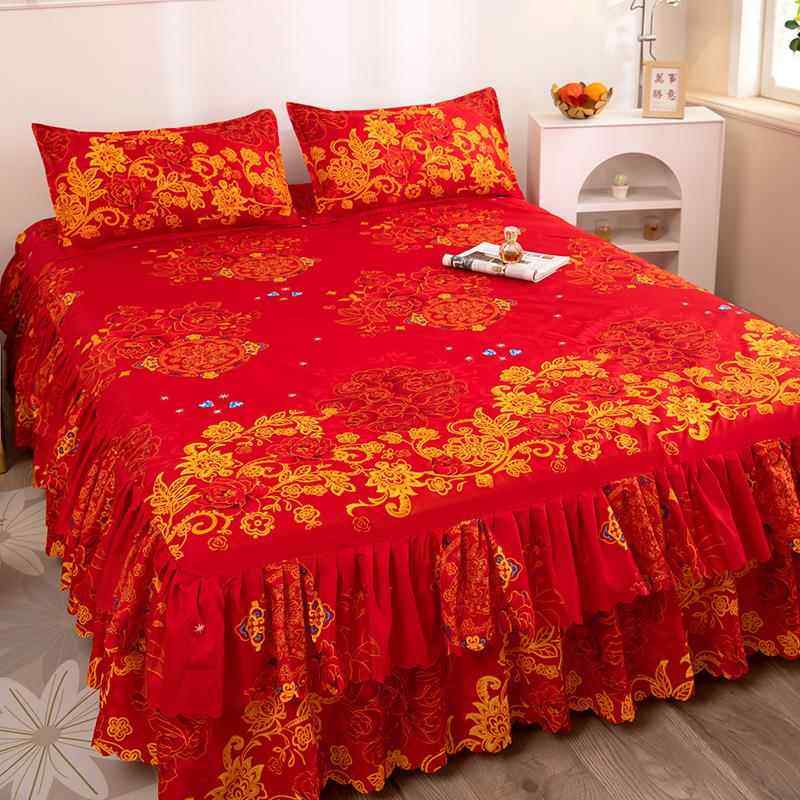 防滑纯棉单件全棉双层花边床单床裙床罩床套单件韩式床单床盖床笠