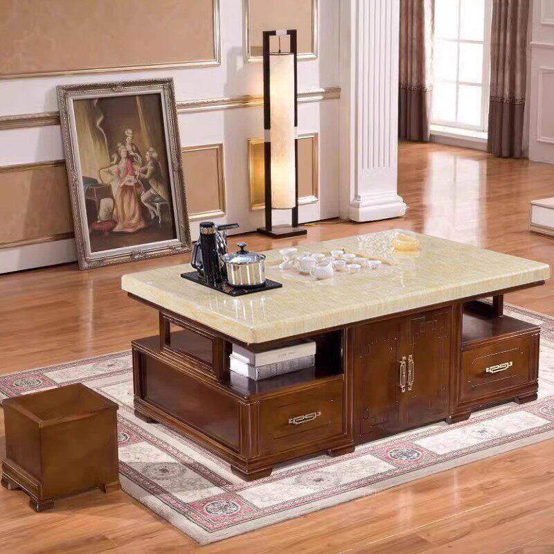 天然人造大理石功夫茶几客厅实木全自动上水火烧石简约泡茶一体桌