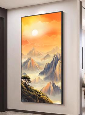 旭日东升玄关背景墙装饰画新中式竖版入户迎门墙挂画大气风景壁画