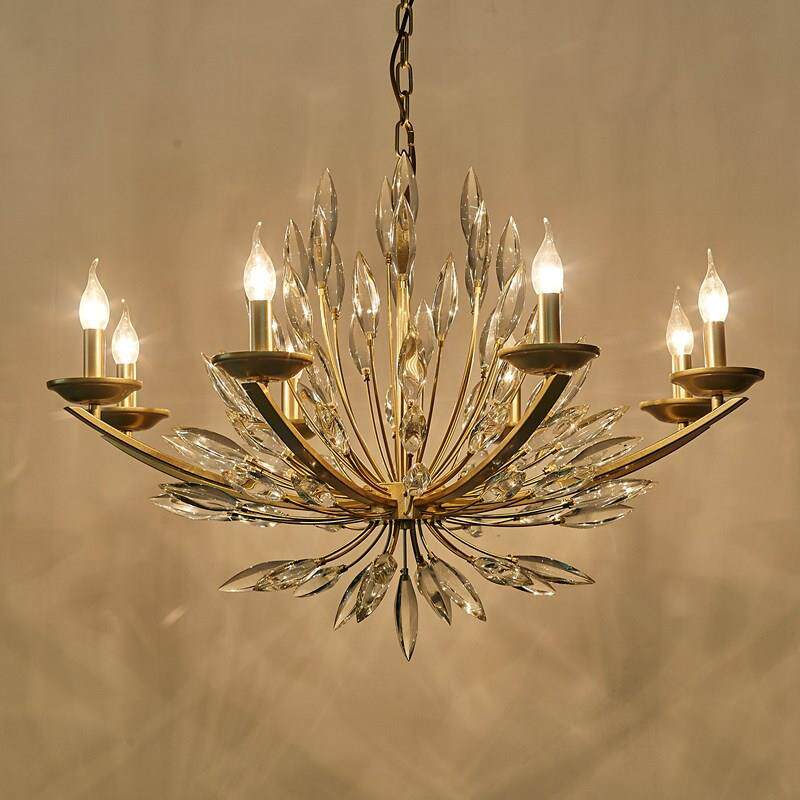 全铜美式水晶吊灯客厅卧室设计师样板房餐厅艺术百合花蕾花型吊灯