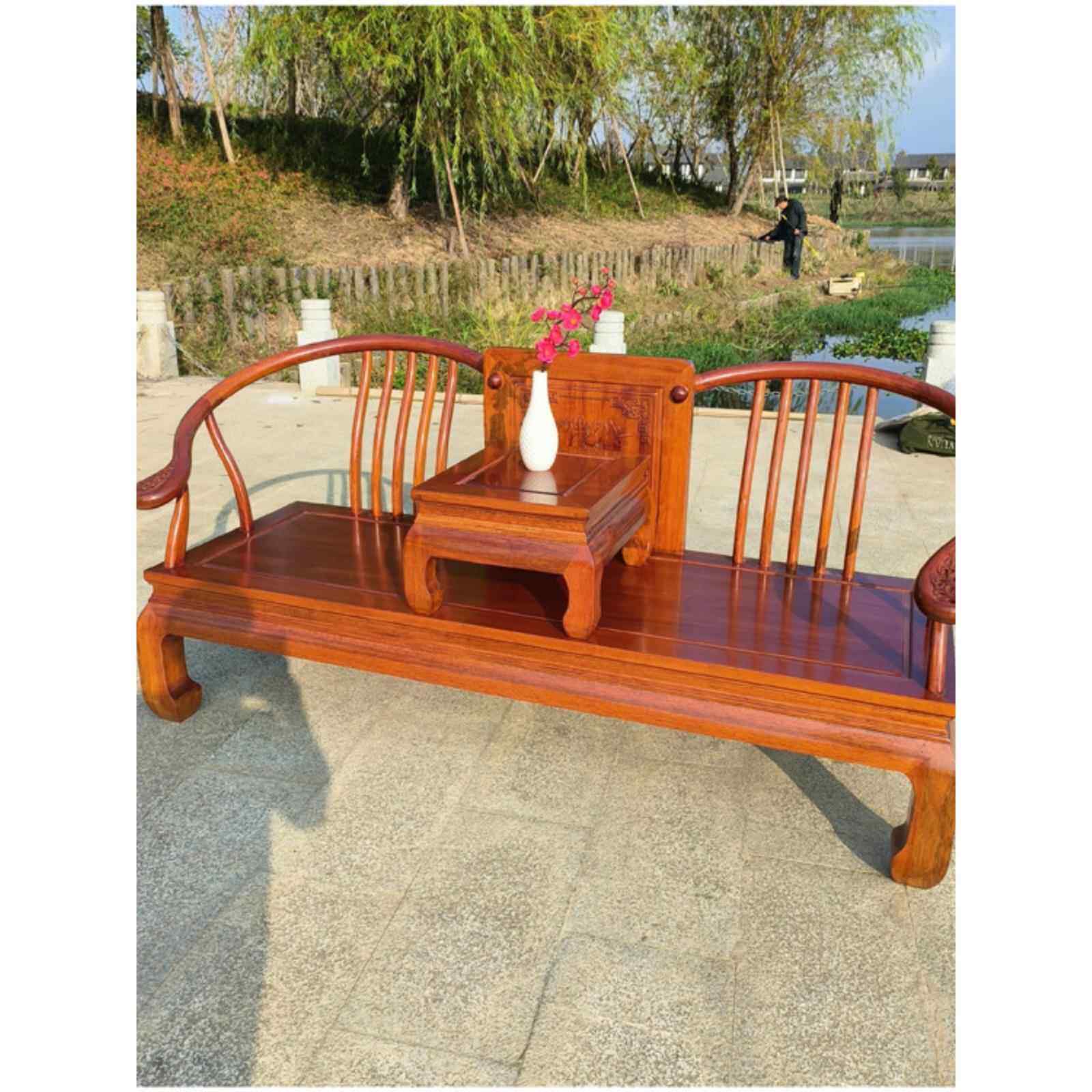 全实木沙发三人椅双人座新型中式小户型罗汉床咖啡桌彷古红木贵妃