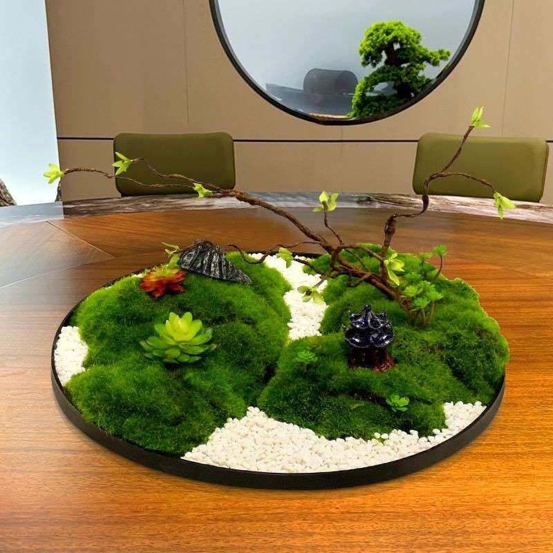 圆桌中间摆件苔藓假花餐桌转盘景观摆花饭店包厢桌子摆设装饰