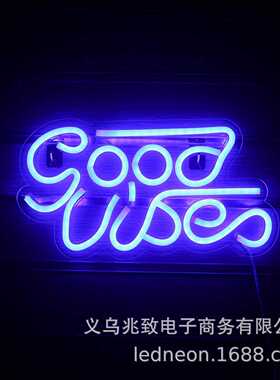 led霓虹灯 新款good vibes 透明背板霓虹灯 节日party室内装饰灯