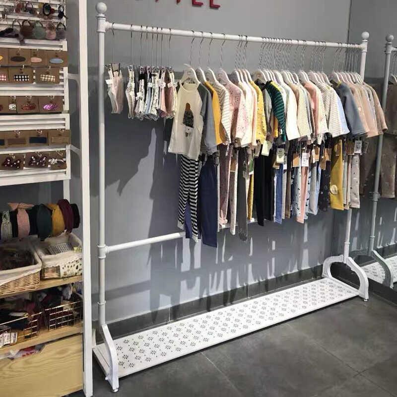 铁艺服装架服装店衣架展示架双层男女装侧挂落地双杆货架升降架子