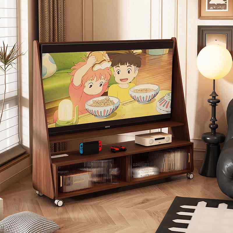 实木可移动电视机柜带轮卧室客厅家用小户型支架落地式超窄款超薄
