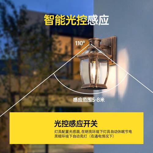 亚马逊户外防水壁灯美式复古工业风门头庭院过道阳台光控超亮壁灯