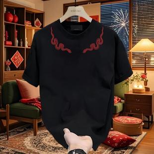 新款 夏季 潮流创意图案宽松百搭上衣体恤 T恤男士 国潮重磅纯棉短袖