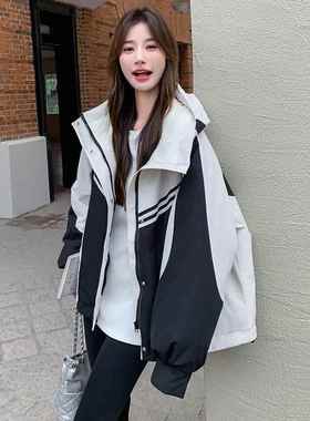 黑白撞色冲院锋衣绒羽服女b207-986冬季新款学风休闲白鸭绒装外工