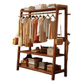 多层衣帽架架子卧室房间简易衣服家用衣帽架架落地挂衣收纳实木放