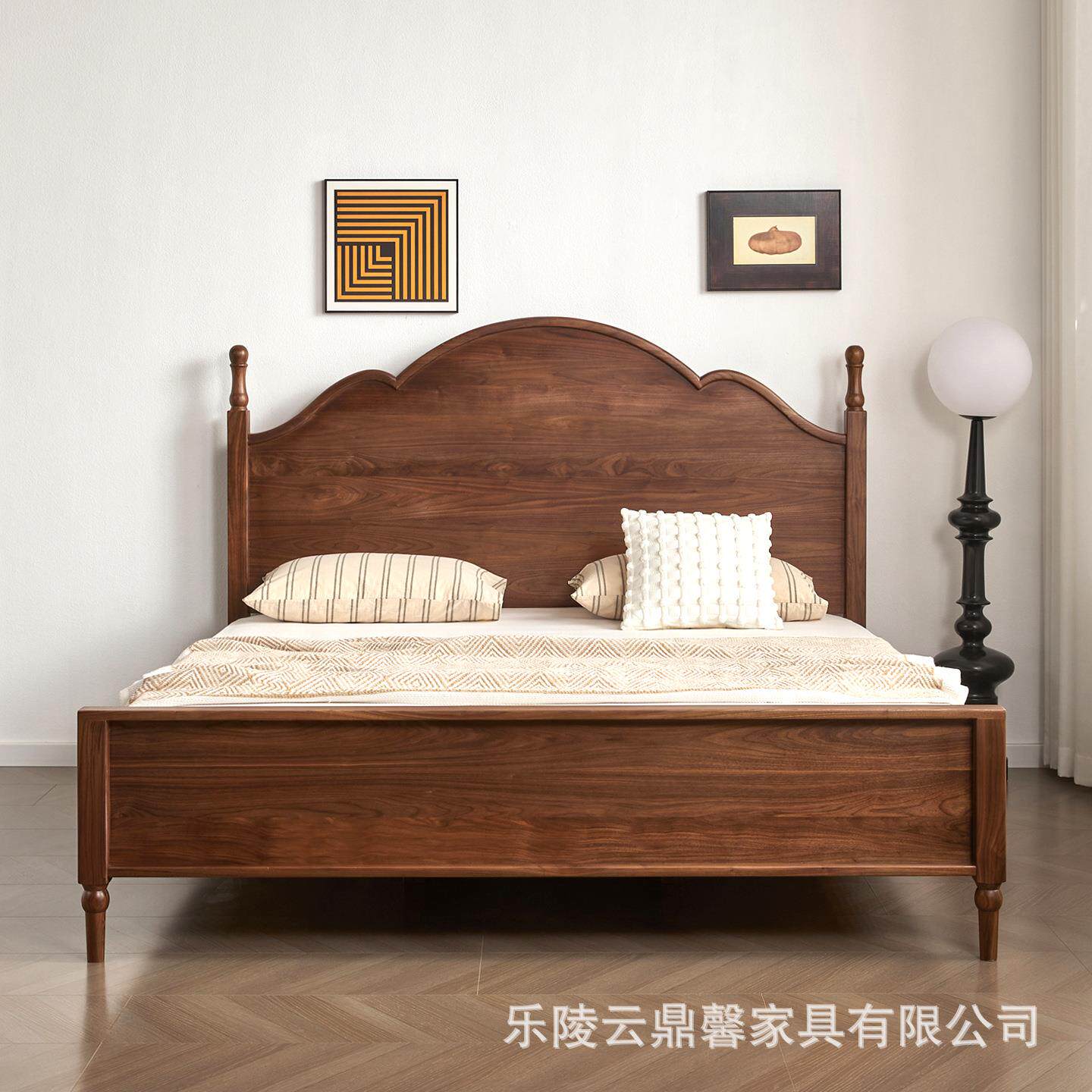 黑胡桃木全实木复美式古大板床樱桃木家用卧室YFWJ-305中古风双美