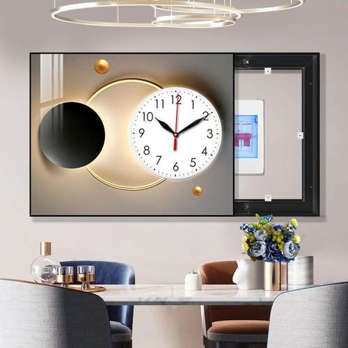 现代轻奢表箱饰画带钟表配电箱装遮挡画免打孔弱电电盒箱NYH开关