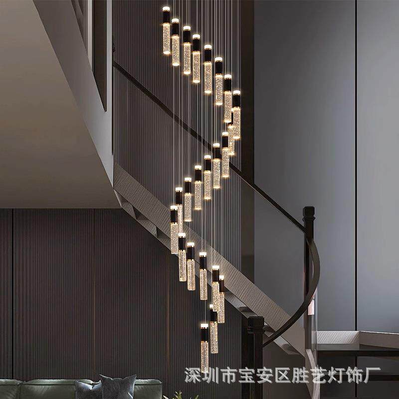 楼梯灯长吊灯复式楼客厅大吊灯现代简约别墅阁楼旋转楼梯水晶吊灯