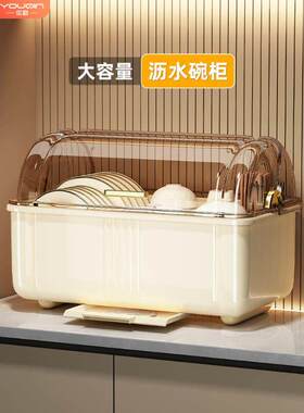 日本碗筷收纳盒碗盘柜家用厨房带盖子沥水置物架放餐具碗碟盘子收