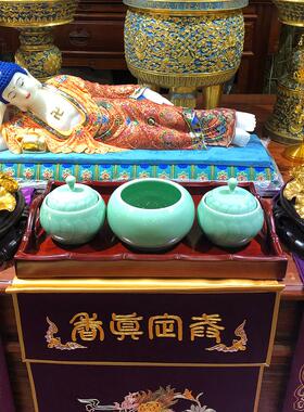 福慧佛具法器佛堂佛龛拜垫木鱼铜庆引庆铃鼓托 托盘龙泉青瓷香炉