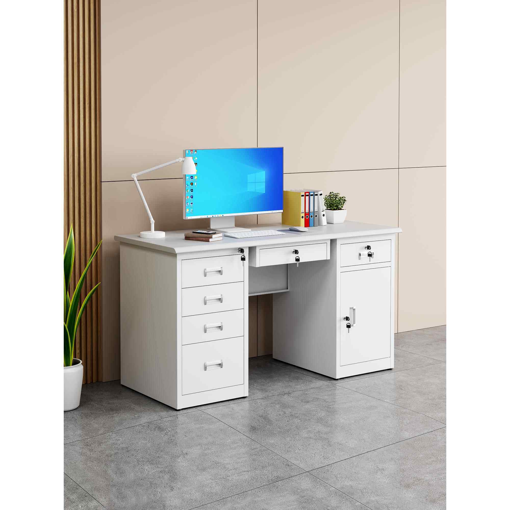 钢制员工办公桌子财务桌电脑桌职员写字台单人书桌带锁带抽屉家用