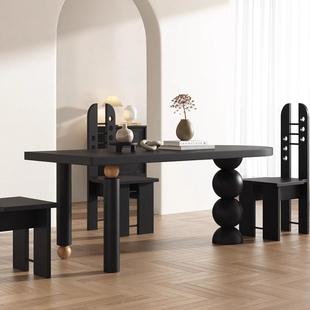 用复古中风全古实木餐户桌椅小型家饭桌黑色简约wyy20250半圆形吃