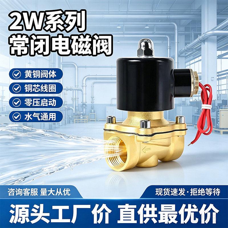 2W15常闭220V铜线电磁水阀24V控制气阀开关2分4分6分1寸1.5寸2寸