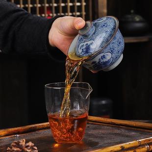 景德镇青花瓷盖碗茶杯茶具泡茶碗办公家用大号陶瓷功夫三才碗单个