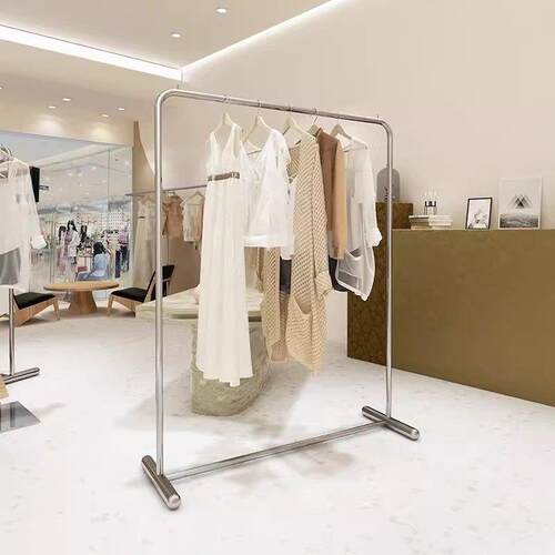 服装店展示架不锈钢简约落地式中岛挂衣架男女童装店货架单杠侧挂