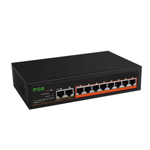 8口百兆PoE+2口百兆非管理型交换机PSE认证电源高速稳定POE集线器