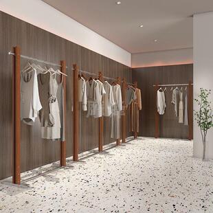 服装店展示架落地胡桃中古风陈列架女装店组合道具工作室挂衣架子