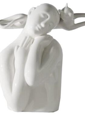 现代人物白色猫女抽象摆件样板间书房客厅创意组合茶几桌面陈列