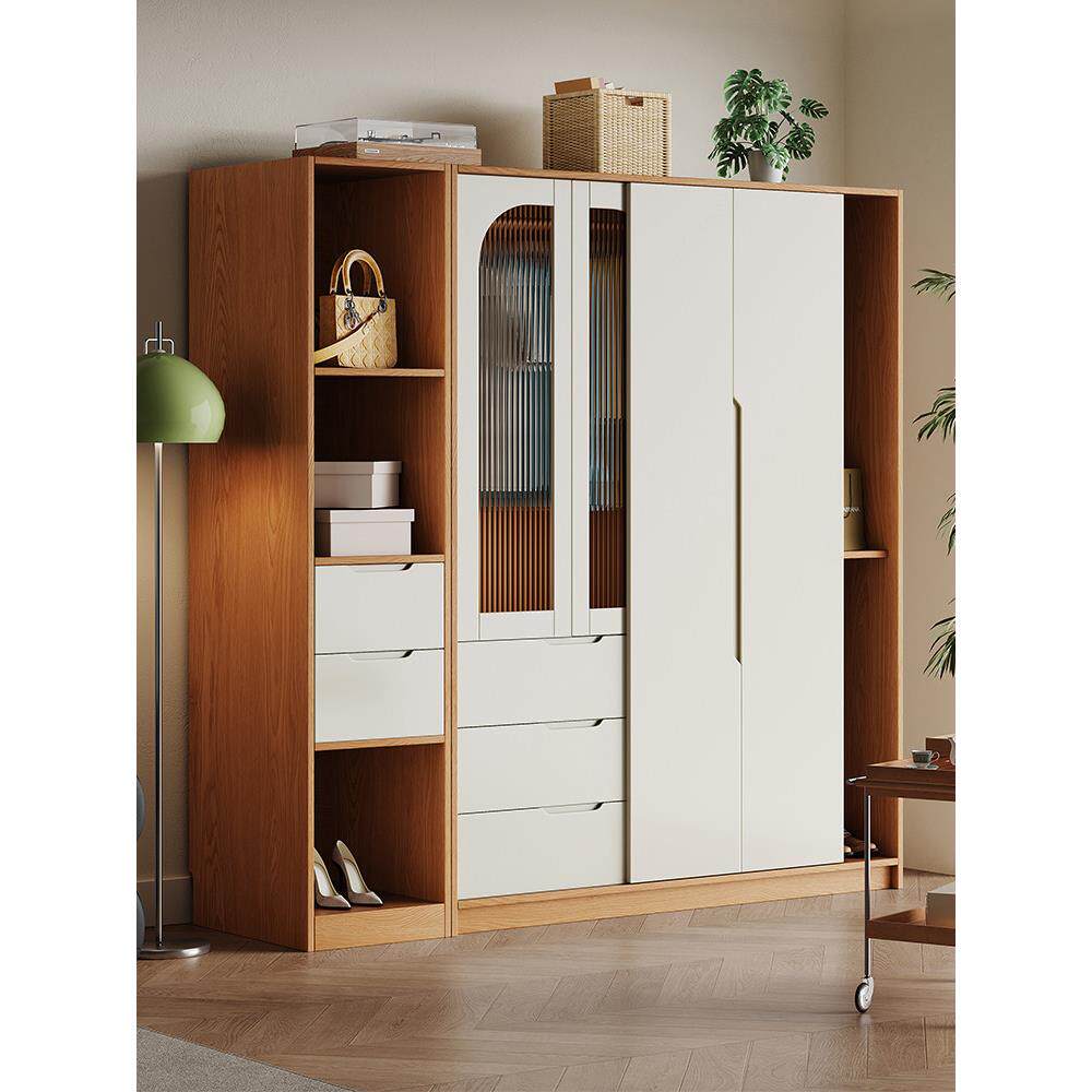 推拉门橡木全实木衣柜卧室家用现代简约小户型移门储物柜大衣橱柜