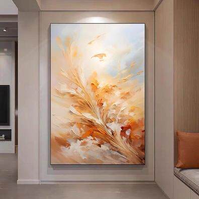 现代奶油温馨客厅落地画大幅手绘肌理立体艺术挂画橙色色块装饰画
