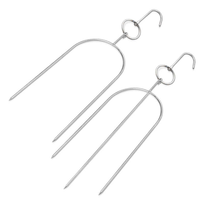 不锈钢琵琶鸭叉吊钩烤乳鸽三叉手撕烤兔工具U型板鸭夹烤叉烧腊钩