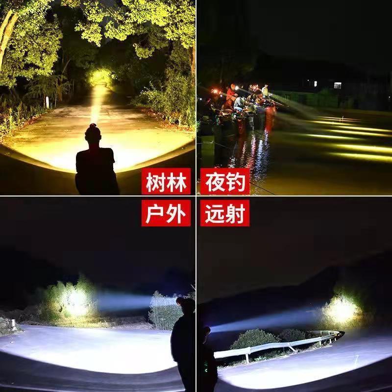 强光头灯可充电户外超亮远射头戴式双锂电超长续航手电夜钓鱼矿灯