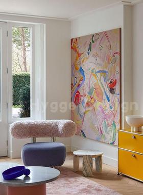 波洛克多巴胺色彩沙发背景墙玄关装饰画法式奶油风大幅落地画挂画