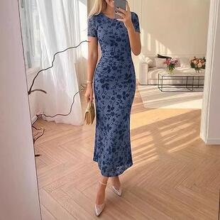 Women's Summer Short Sleeve Floral Bodycon Dress 2026 Ruched