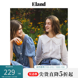 Eland衣恋长袖衬衫女花边娃娃领温柔甜美小众白色上衣春夏款