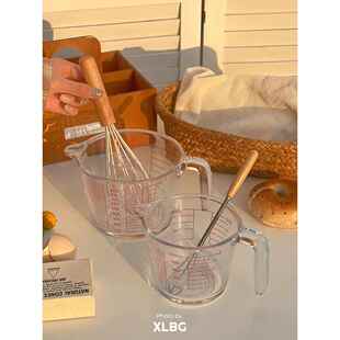 ins风带刻度量杯玻璃把手家用打蛋盆料理盆厨房烘焙搅蛋碗牛奶杯