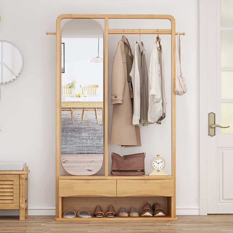 鞋柜带北欧镜简易卧室穿物衣帽架架家用玄关试衣客厅置实木衣架柜,收纳整理,衣帽架,淘宝优惠券,粉丝福利购,淘宝优惠卷