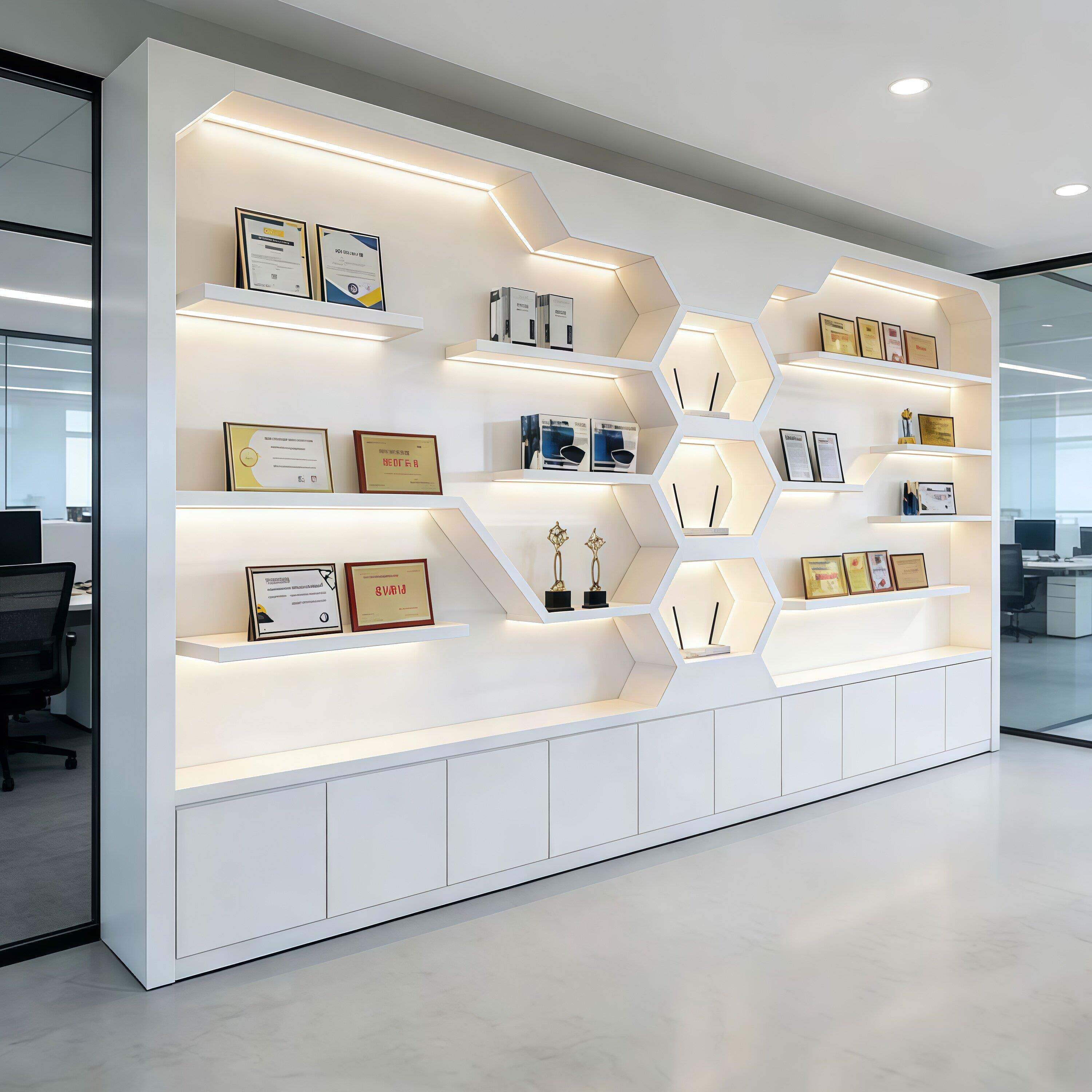 公司文化墙荣誉展示柜产品陈列柜样品奖杯展示柜科技馆柜烤漆柜子