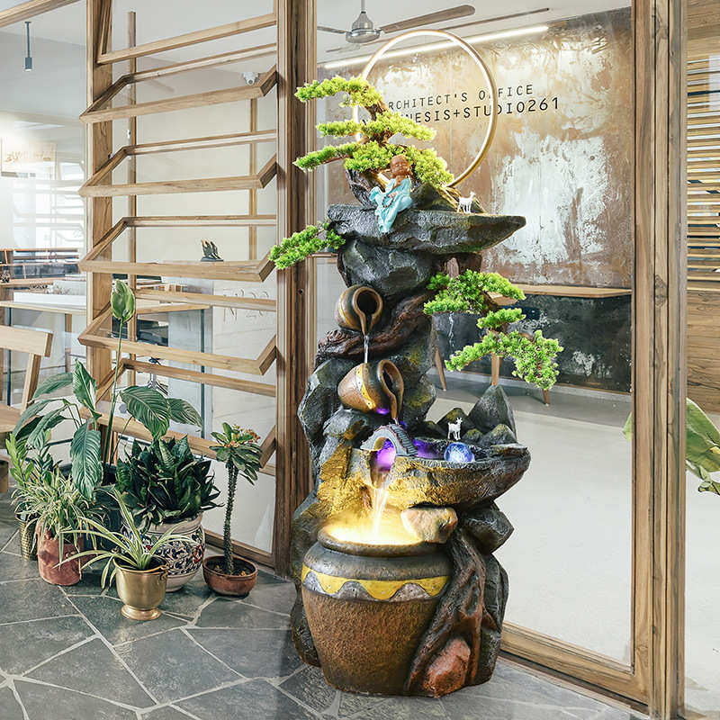 新中式禅意崖柏流水喷泉景观招财摆件开业礼品客厅办公室阳台装饰
