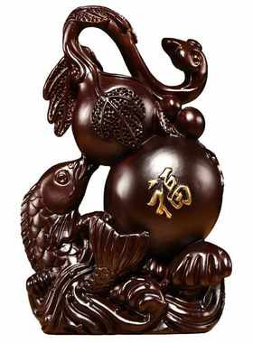 黑檀木雕刻福禄有鱼葫芦摆件实木质家居送礼办公室装饰摆设工艺品