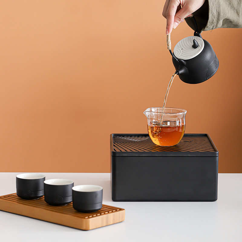 日式小套装功夫茶具套装家用泡茶陶瓷茶杯茶盘复古粗陶办公室会客