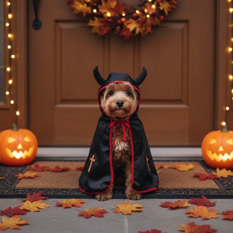 宠物衣服万圣节斗篷披风恶魔牛角cos狗狗猫咪衣服披肩带帽子搞怪