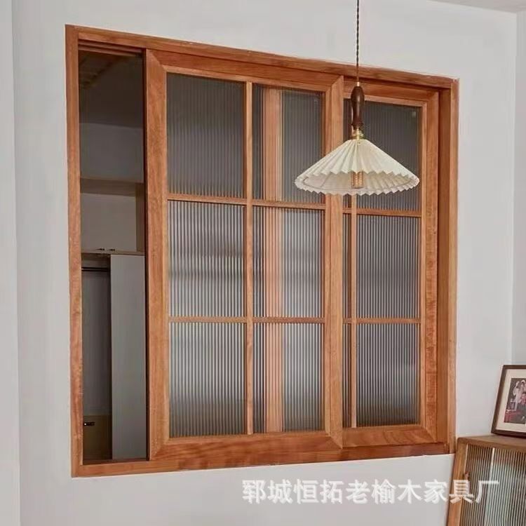 老榆木室内推拉窗窗户左右折叠木窗实木上推原木窗玻璃