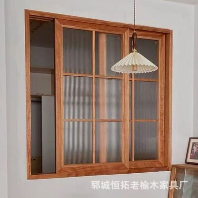 老榆木室内推拉窗窗户左右折叠木窗实木上推原木窗玻璃