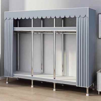简易衣柜家用卧室结实耐用全钢架加粗加厚钢管组装布衣柜出租房用