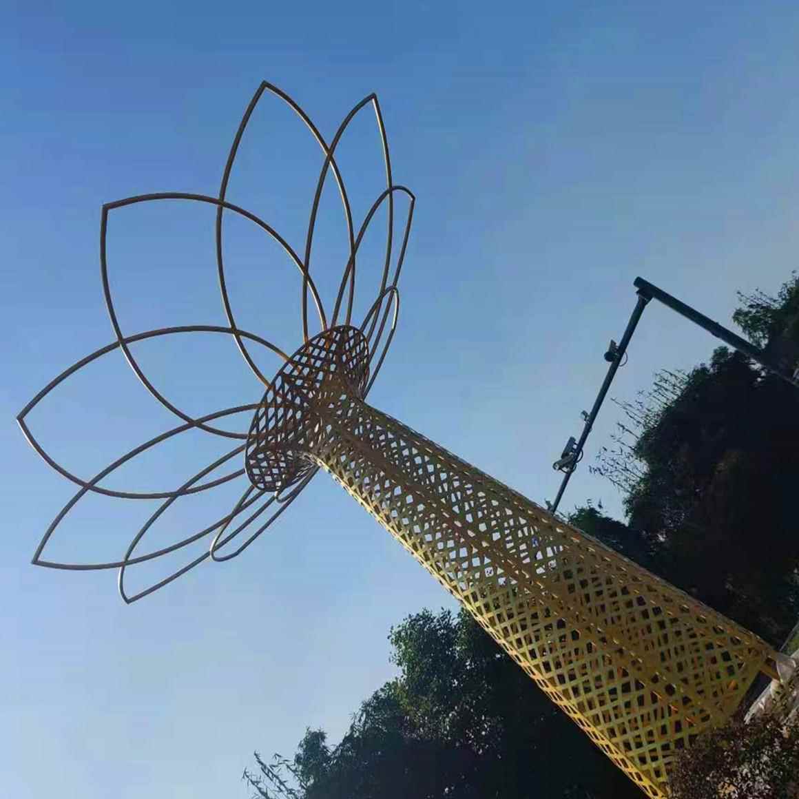 不锈钢镂空金属铁艺编织花篮雕塑园林景观玻璃钢花瓣雕塑铁艺术