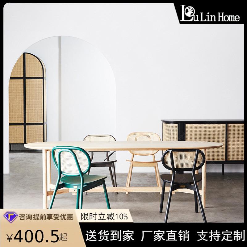 家用扶手餐椅实木藤编酒店民宿餐厅靠背椅北欧简约休闲凳子单人椅