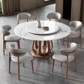 现代简约家用小户型北欧风实木圆桌白蜡木圆形餐桌岩板餐桌椅组合